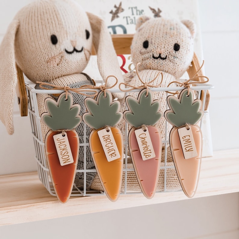 Easter Carrot Tag AcrSt.B || Easter Basket Tag Bunny Name Tag Name Tag for Easter Basket Wooden Name Tag Easter Decor Kids Easter Gift Ideas bild 1