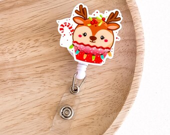 Christmas Badge Reel PR25 | Nurse Badge Reel Reindeer Badge Reel Medical Badge Healthcare ID Badge Reel Christmas Gift Teacher Doctor Santa