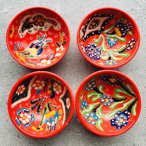 Hand Painted Vintage Art Pottery Sauce Bowl Lot of 4