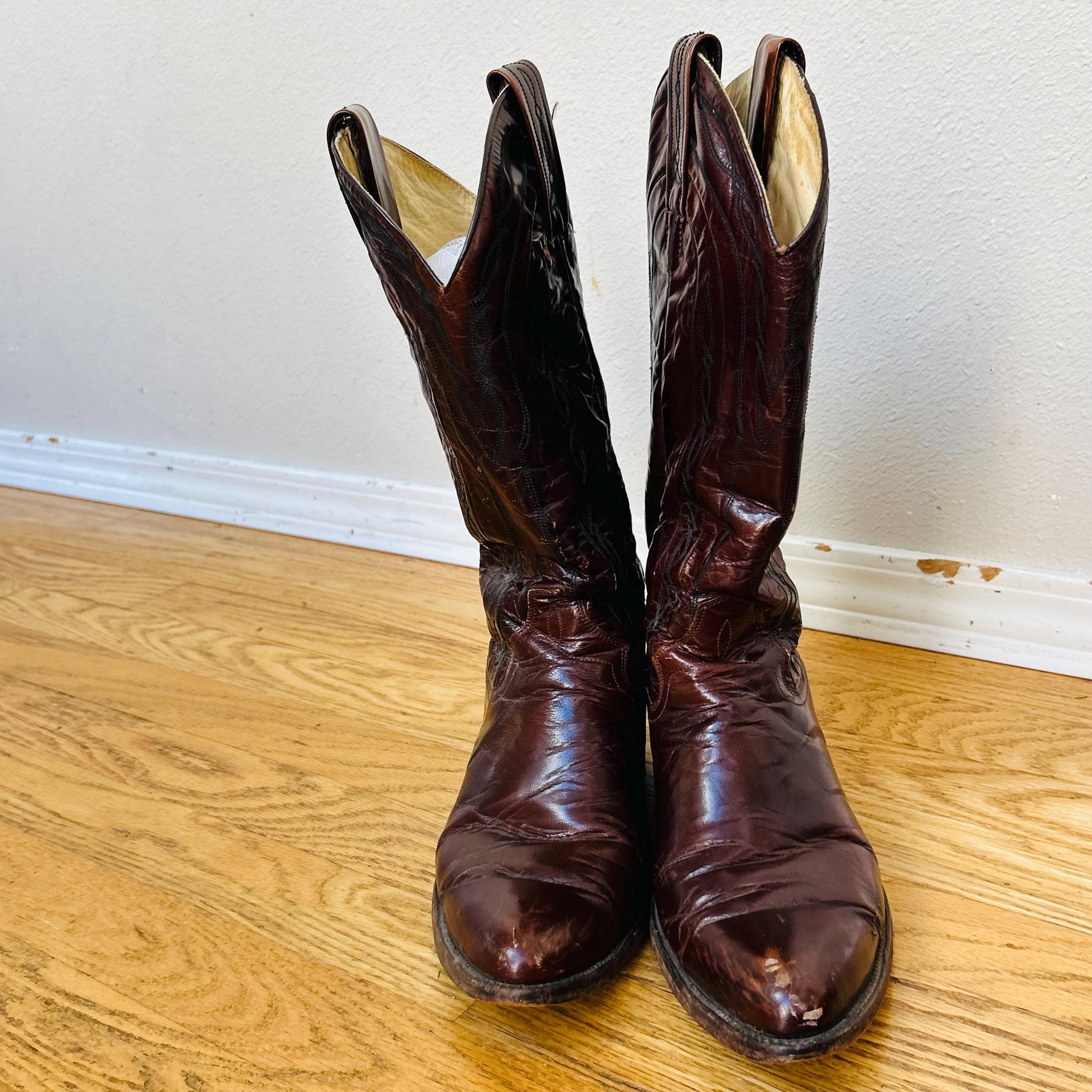VTG Dan Post Burgundy Leather Cowboy Western Boots Men’s Size 8.5 Dan Post Spain Style Burgundy Leather Western Cowboy Boots  main image 4