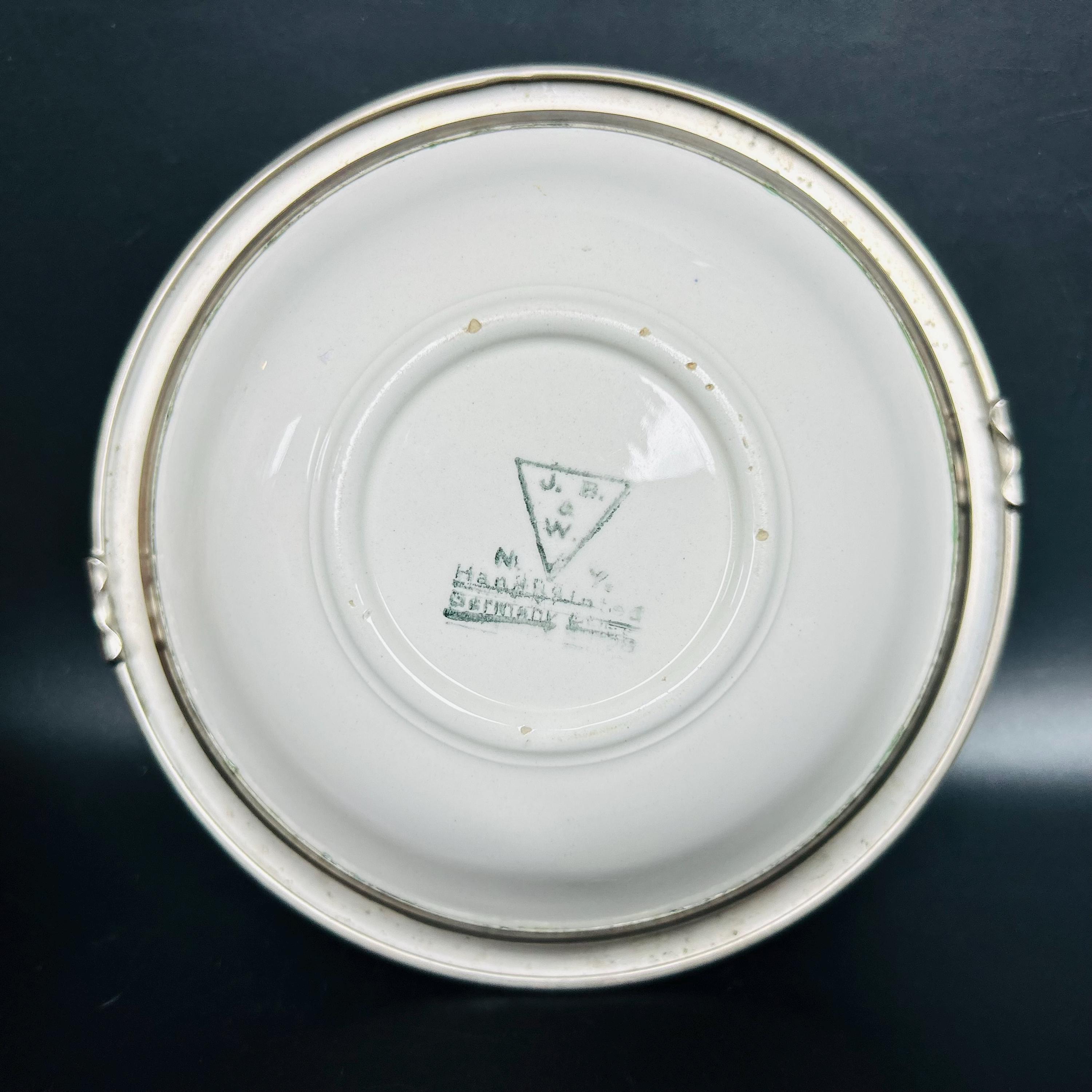 J.B. & W ハンドペイント ドイツ製 陶器製 フラワーバスケット 金属