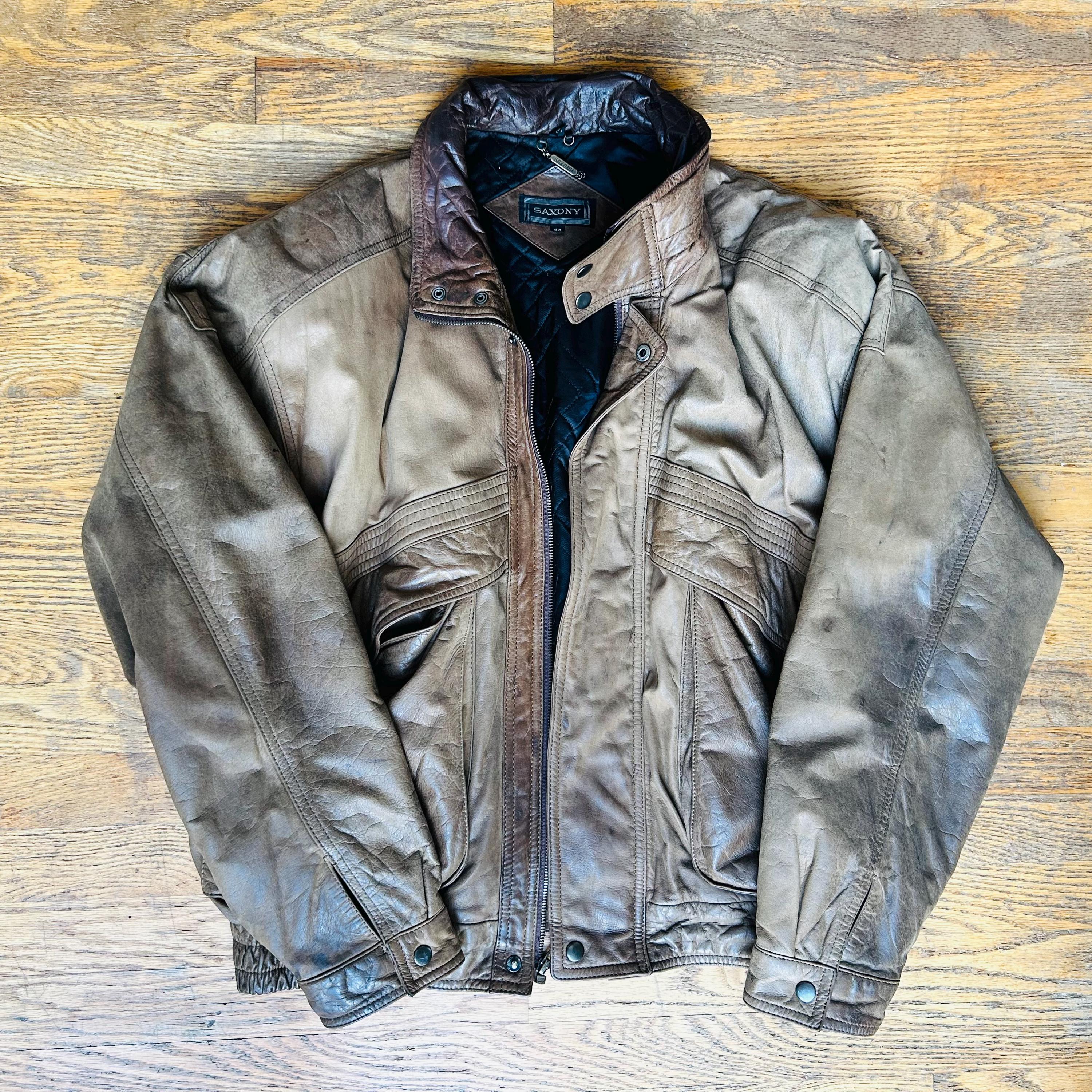 Saxony Brown Leather Jacket Mens Size 44 - Etsy Ireland