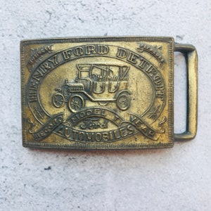 Vintage Henry Ford Automobiles Detroit Model T Record Year Brass Belt Buckle