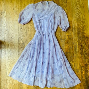 Purple Chiffon Geometric Print Layered Vintage Dress Size Medium