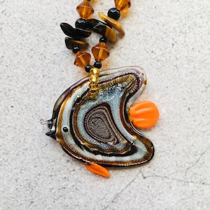 Art Glass Fish Pendant Beaded Goldfish Necklace 10&quot;