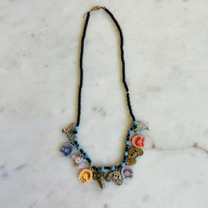 Beaded Necklace with Vintage Western Plastic Equestrian Horseshoe Charms 1950s