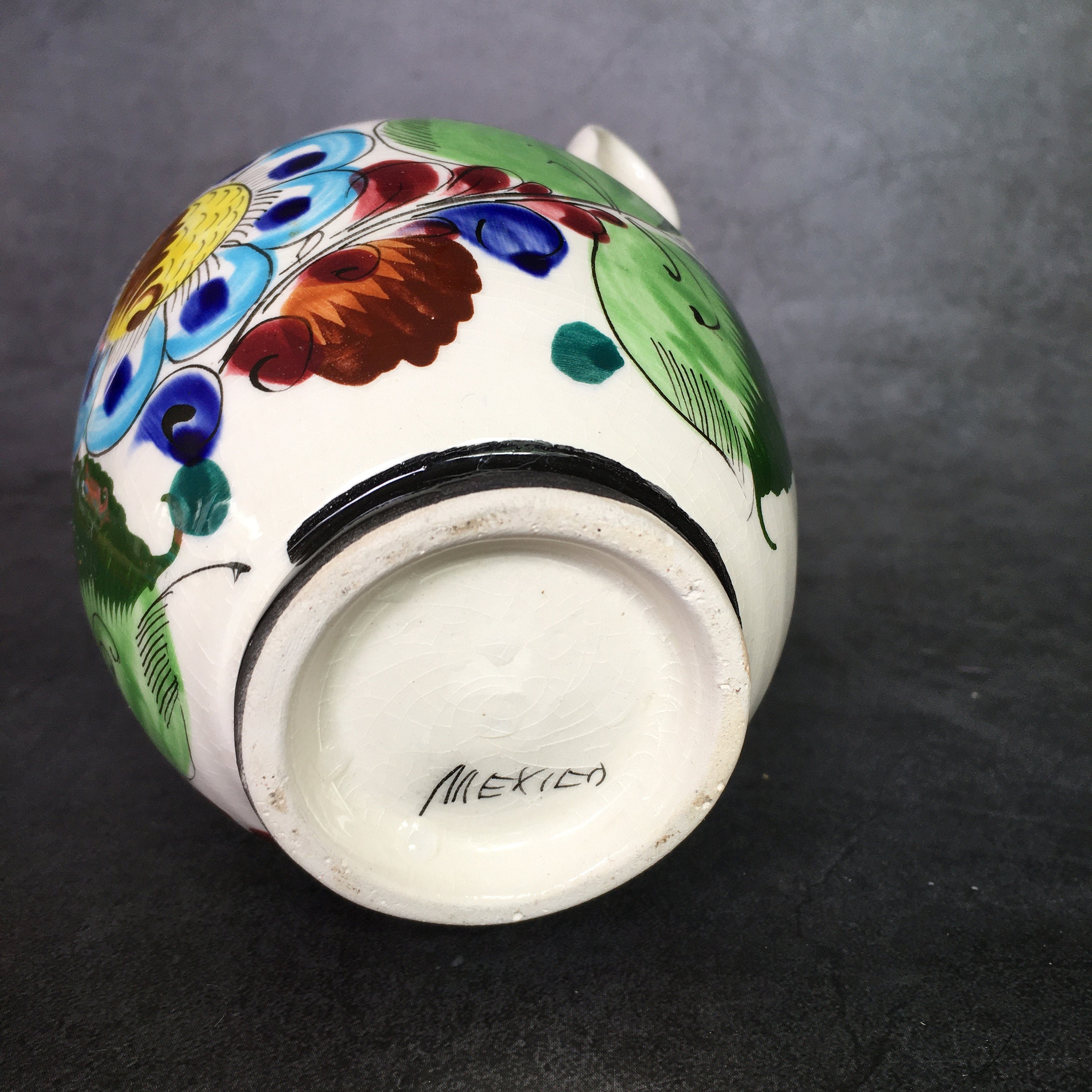 メキシコ フォークアート 陶器 ダブルハンドル 花柄 ガーデン ペイント