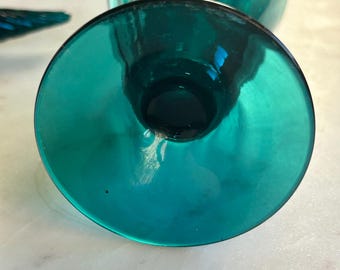 r125イタリア製 Empoli ヴィンテージ ターコイズガラス 蓋付き装飾壺 Empoli Italian Turquoise Art Glass Cocktail Decanter and Cordial