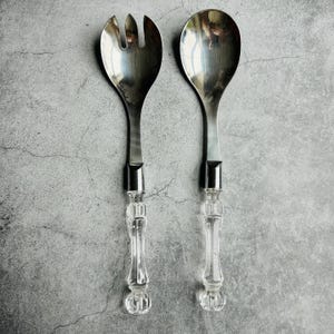 Clear Lucite Handle Stainless Steel Salad Tongs Utensils
