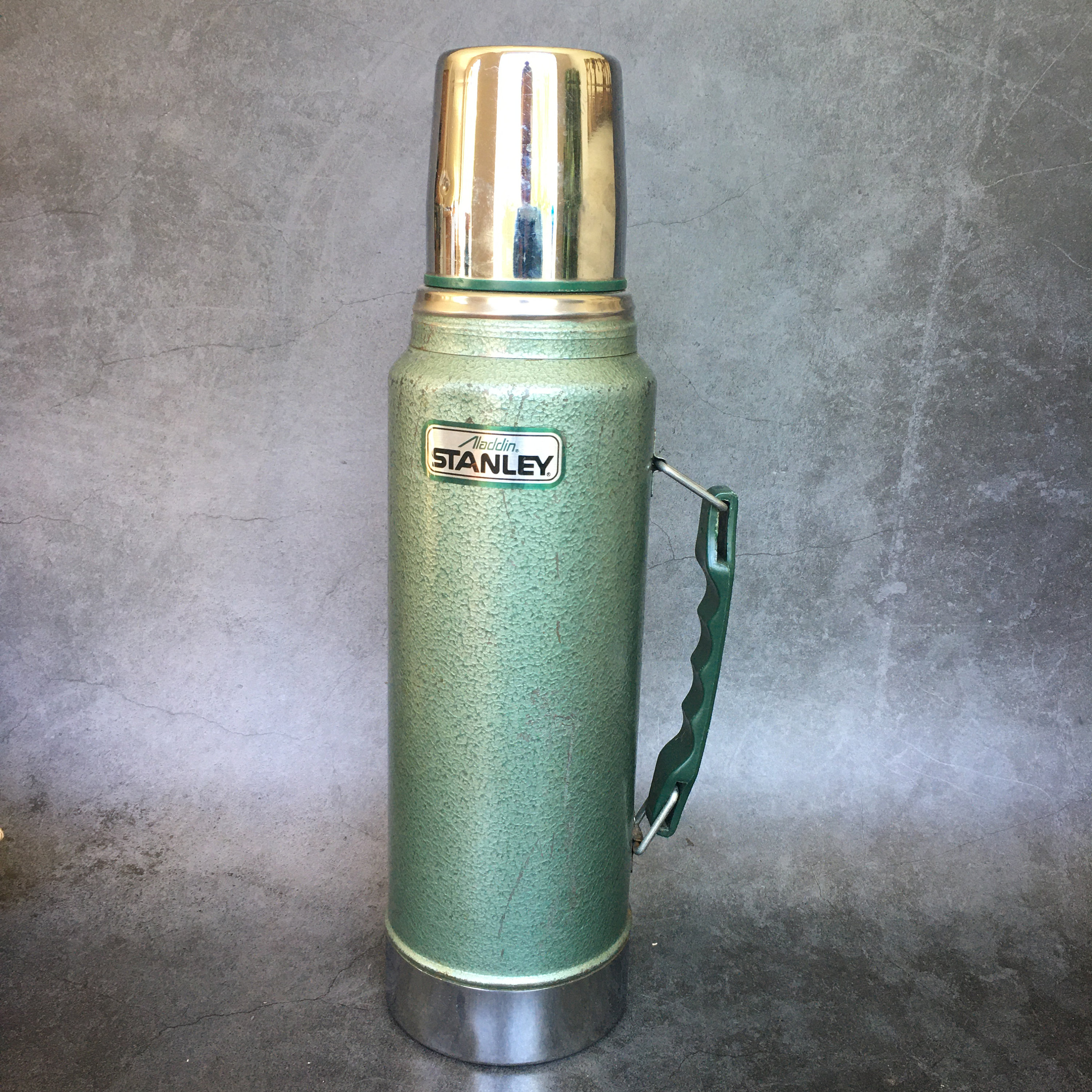 1950s vintage Stanley thermos, half-gallon vacuum bottle w/ old