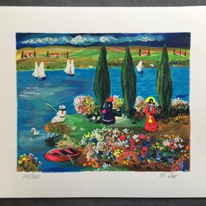 Lakeside Fishing Shlomo Alter Limited Edition Signed and Numbered Print 11x10