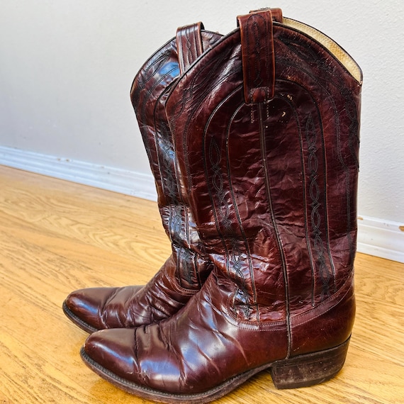 Dan Post Cowboy Boots Mens 8.5 D Burgundy Leather Western Roper Pointed Toe Dan Post Cowboy Boots Mens 8.5 D Burgundy Leather Western  main image 4