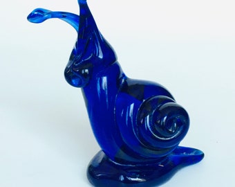 Cobalt Blue Art Glass Snail Paperweight Figurine 4&quot;