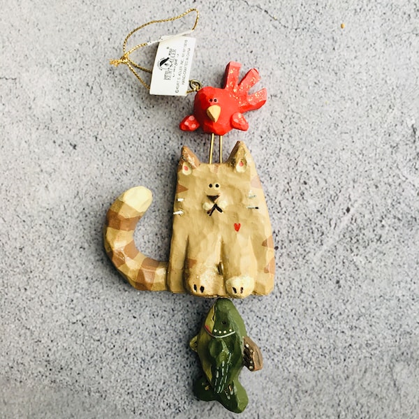 Kurt S Adler Kitty Cat Bird and Fish Christmas Ornament 5"