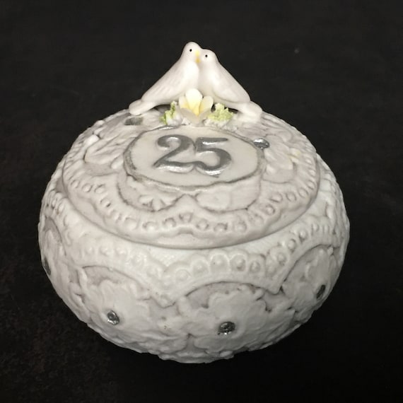25th Anniversary Porcelain Keepsake Trinket Box w… - image 1