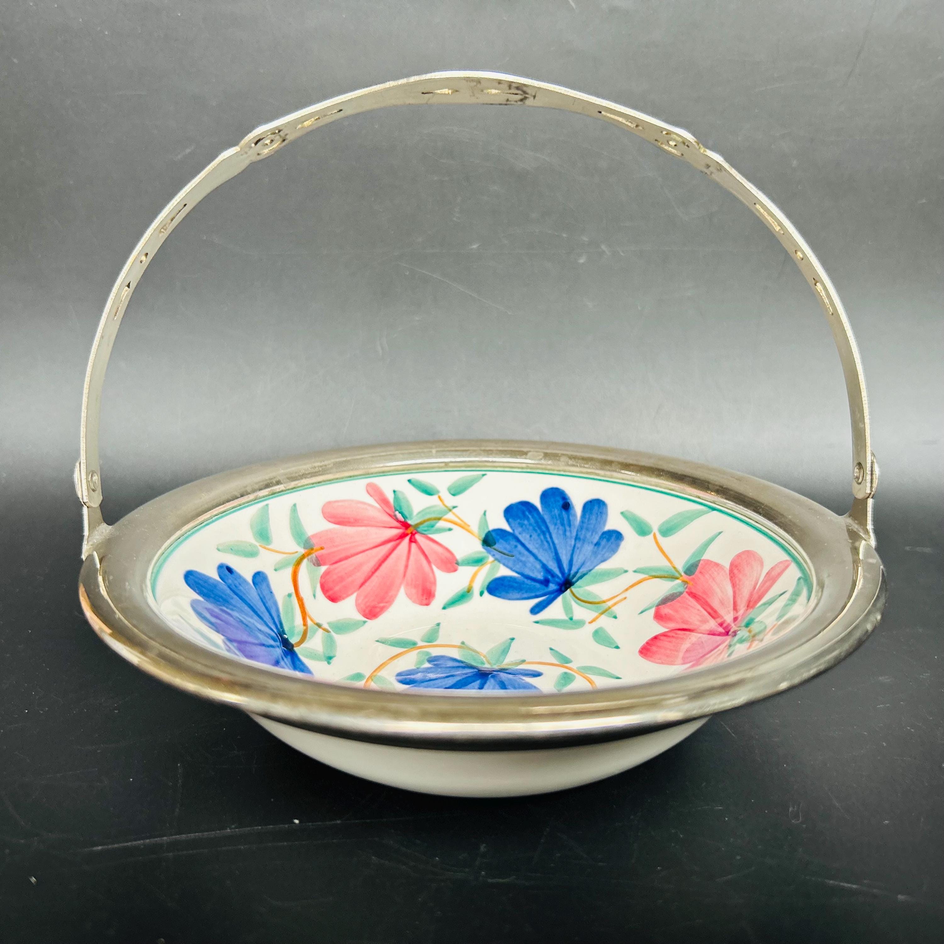 J.B. & W ハンドペイント ドイツ製 陶器製 フラワーバスケット 金属