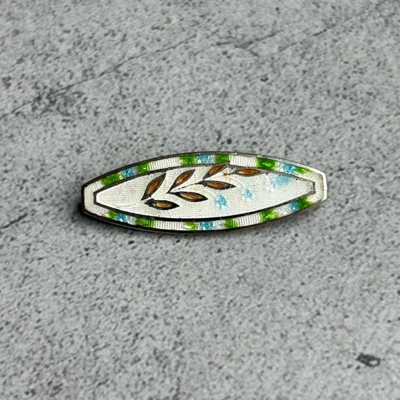 Antique Victorian Guilloche Flower Enamel Pin Brooch