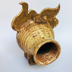 Art Pottery Brown Wide Mouth Pig Piggy Bank 7.5&quot;
