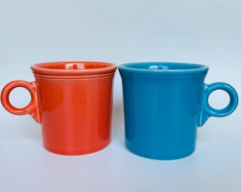 Fiesta Ware HLC USA オレンジとブルーのリングハンドル コーヒーマグ