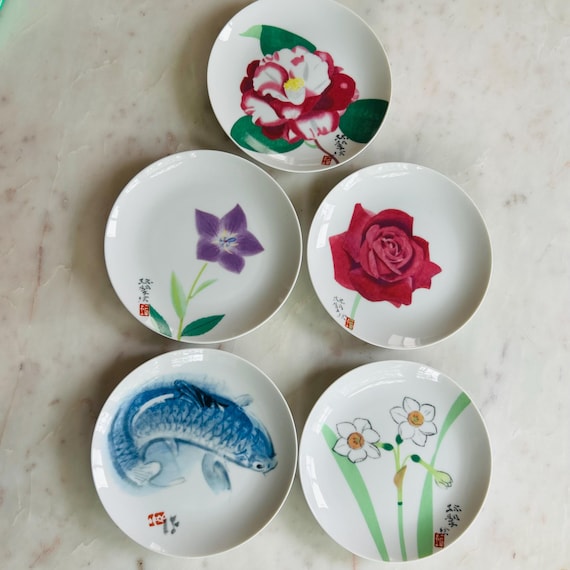 Narumi China Floral Porcelain Koi and Flower Plate Lot of 5 - Etsy