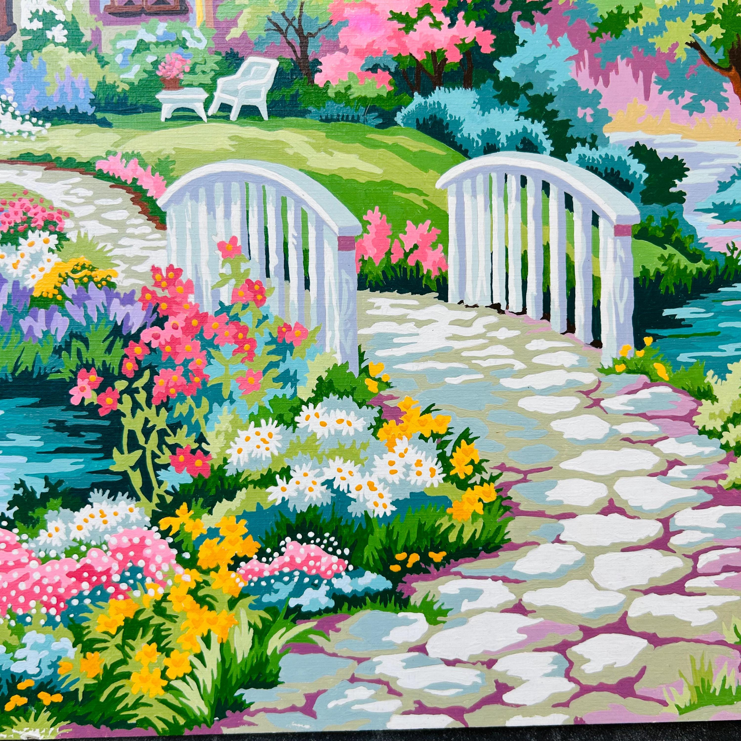 Paintworks Cottage Garden Paint by Number Painting 16x20 Completed