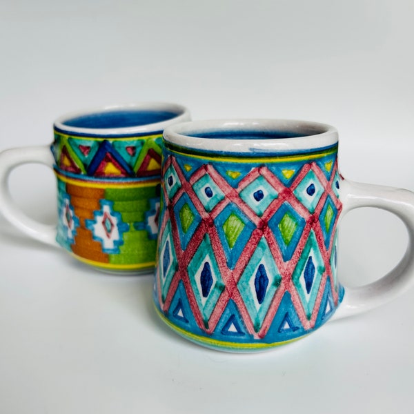 Mexican Art Pottery Southwest Ibarra La Paz Coffee Mug Lot of 2 Signed