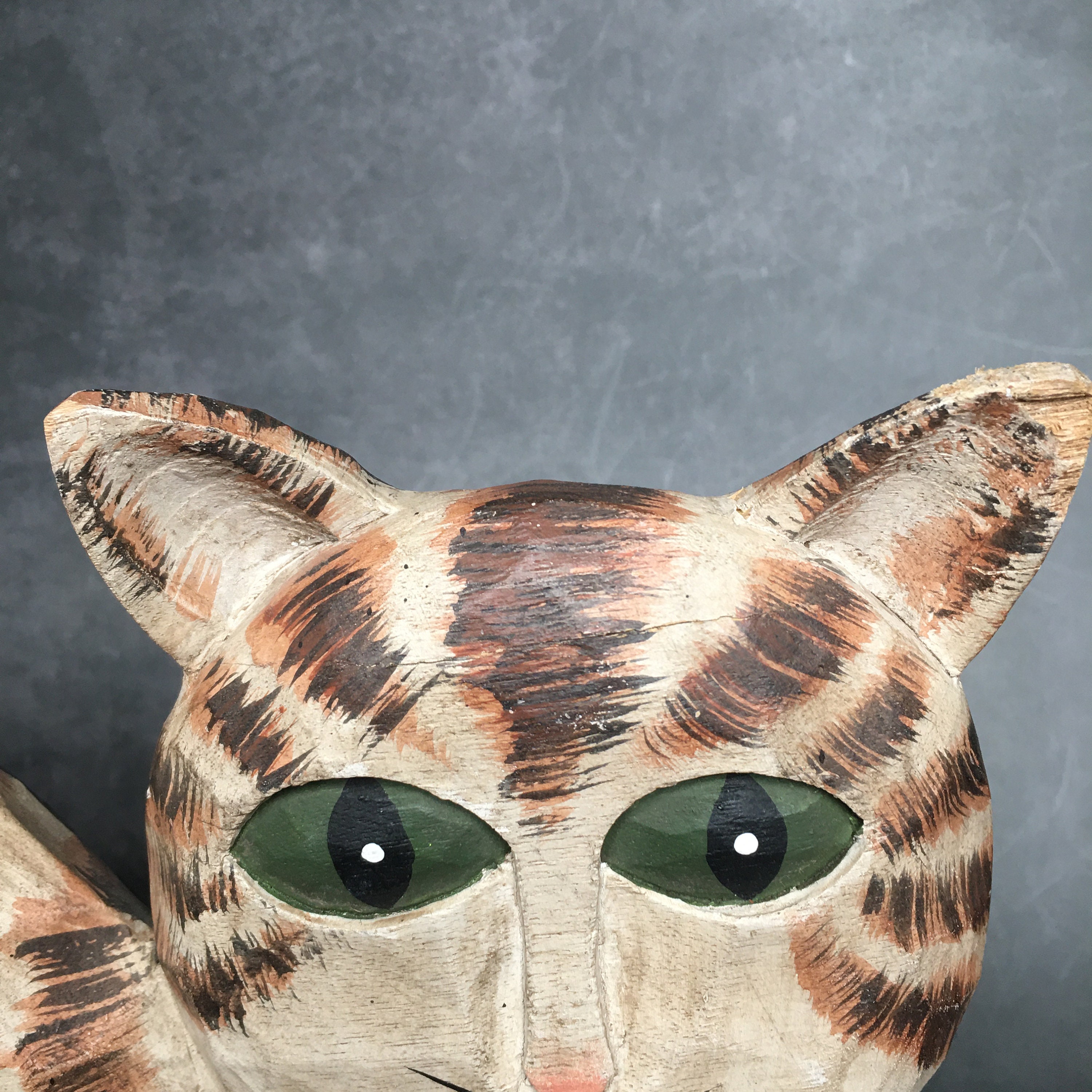 James Haddon Folk Art Wood Carved Striped Lounging Cat Figurine