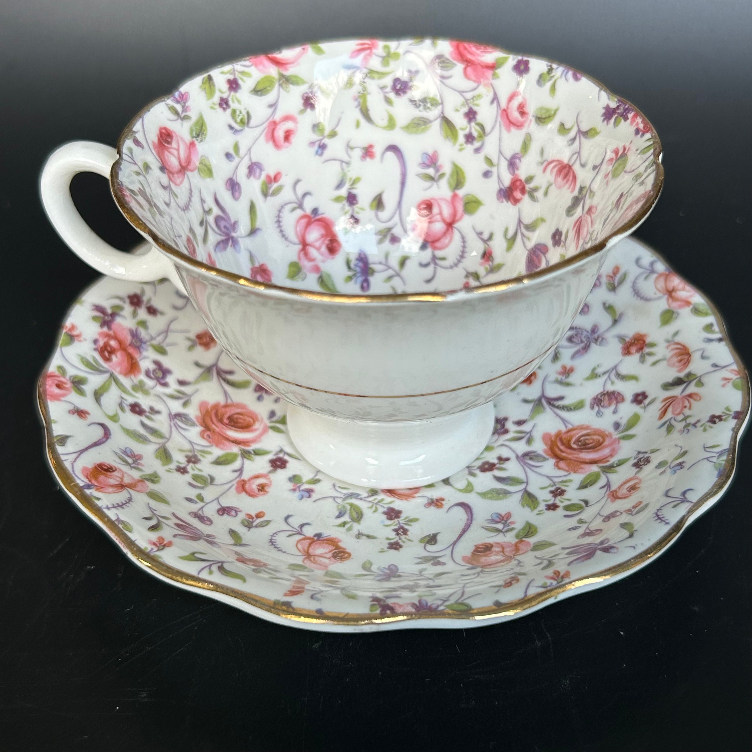 薔薇一輪 BONE CHINA Radfords Bone China Pink Floral Chintz Tea Cup and Saucer Made in