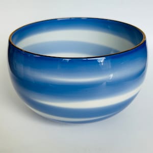 Blue and White Swirl Porcelain Serving Bowl Signed 4&quot; x 5.5&quot;