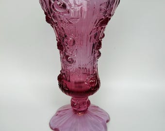 Fenton Art Glass Pink Cabbage Rose Pedestal Vase 8.5