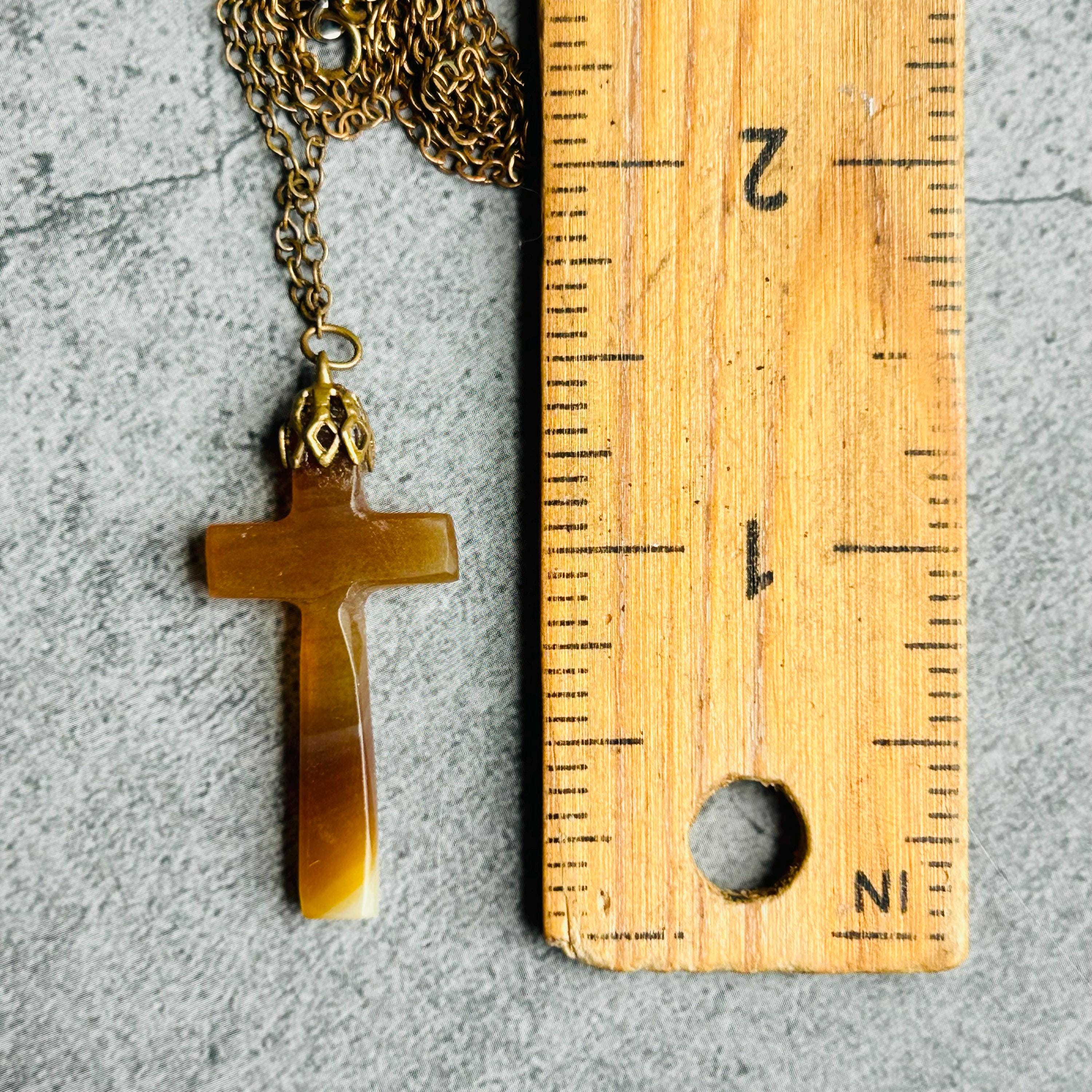 Pendentif Croix En œil De Tigre Pierre Naturelle - Collier Avec Cordon 45 Cm