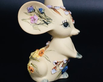Floral Garden Embossed Hand Painted Mouse Figurine Signed MQG 4.5&quot;