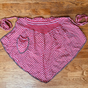 Vintage Red White Check Handmade Half Apron