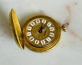 Schiaparelli Vintage Gold Tone Floral Pocket Watch Pendant For Parts As Is