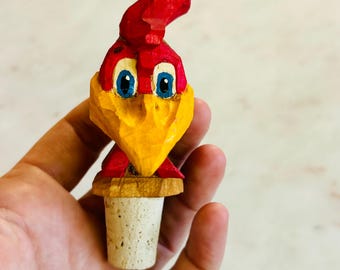 Tapón de corcho de pájaro carpintero leñoso de gallo rojo de madera tallada