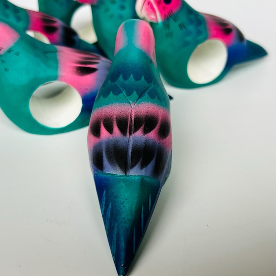 南仏　プロヴァンス製　ハンドメイド　ナプキンリング　6個セット　鉄に着色 トロピカル パロット ハンドメイド 木製 ピンク ブルー ナプキン