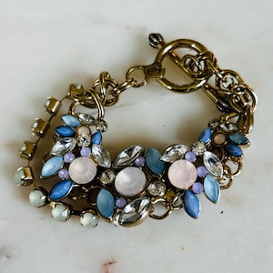 Juicy Couture Blue and Pink Cluster Floral Vintage Rhinestone Bracelet
