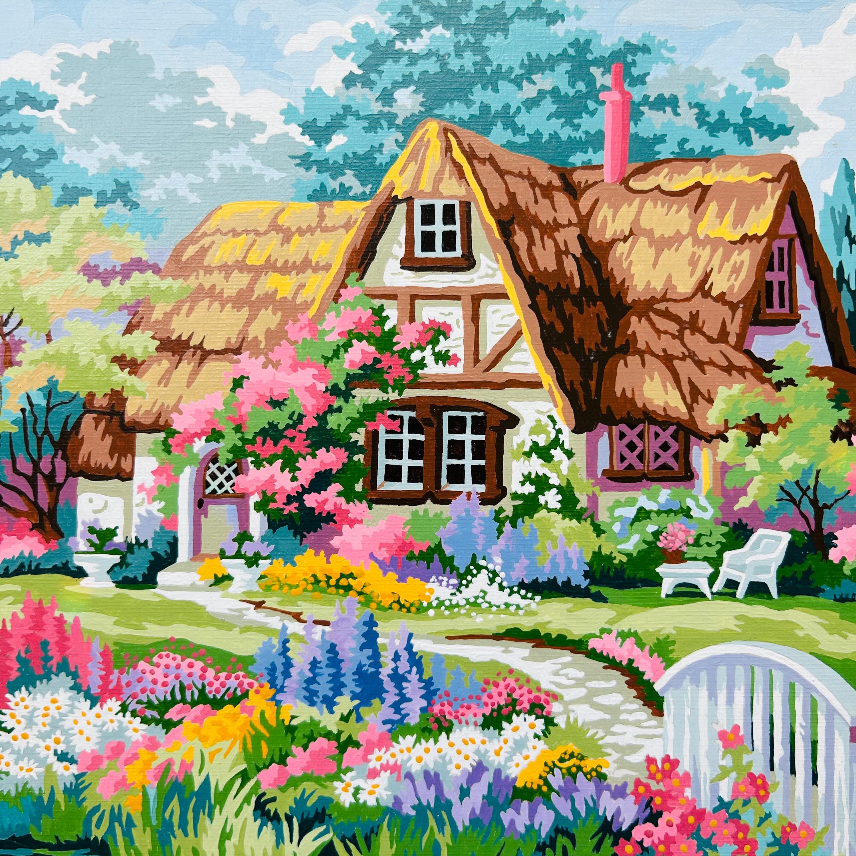 Paintworks Cottage Garden Paint by Number Painting 16x20 Completed