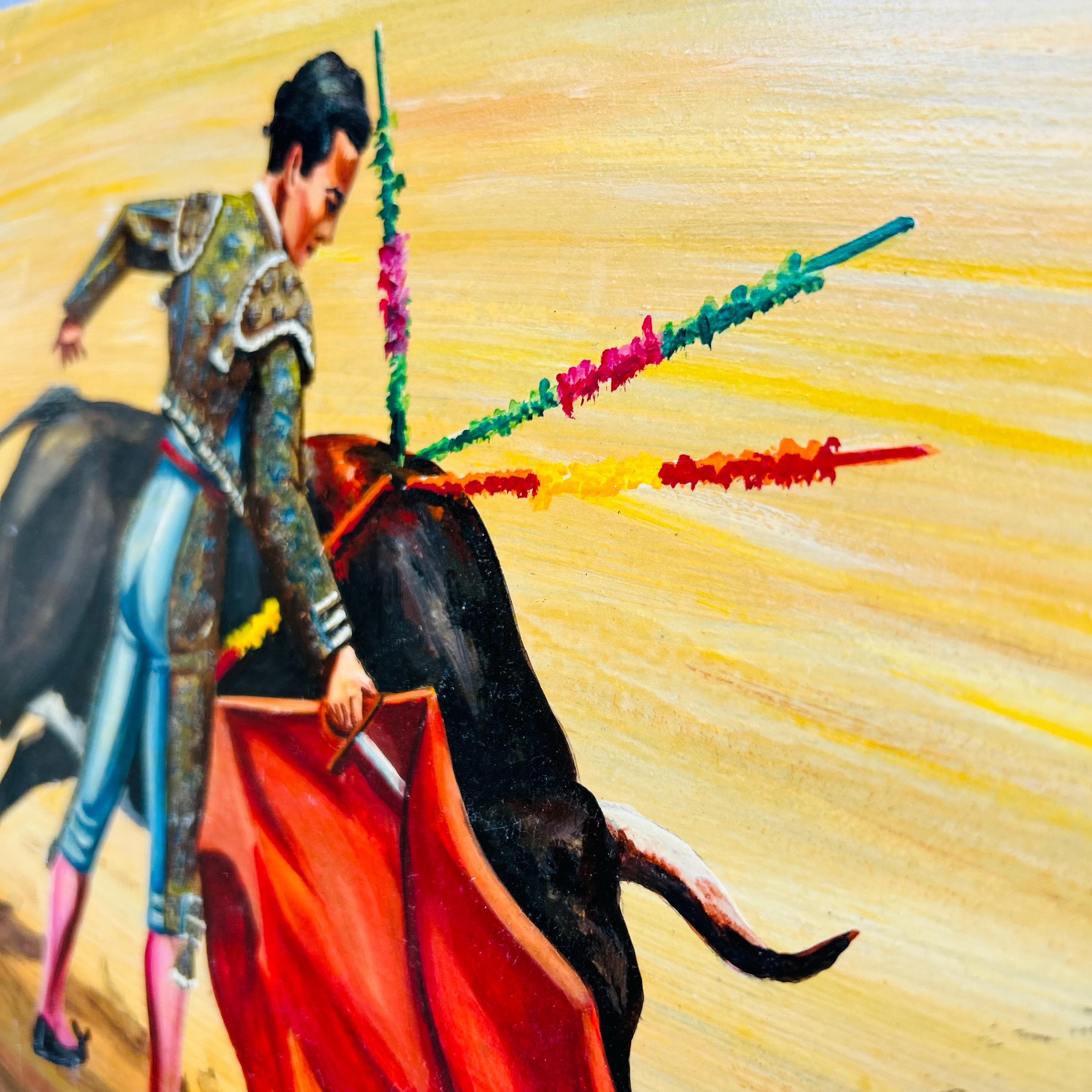 スペインの闘牛士マタドールの絵画 J. パラガの署名入り 12 インチ