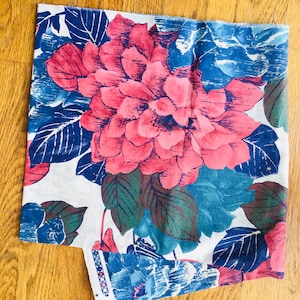 Richloom Blau Rosa Dahlie Blumen Siebdruck Design Stoff 1,5 YD 1992