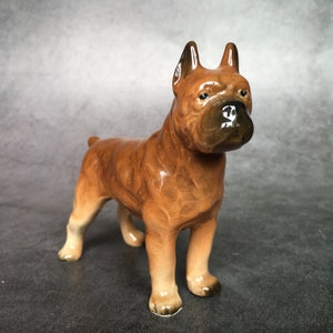 Vintage Porcelain Boxer Dog Japan Figurine Brown White Black 4”
