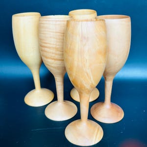 Hand Turned Sycamore Wood Chalice Wine Cup Lot of 5 Signed