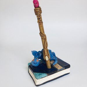 Handmade Clay Dragon Desktop Pen Holder 6&quot;