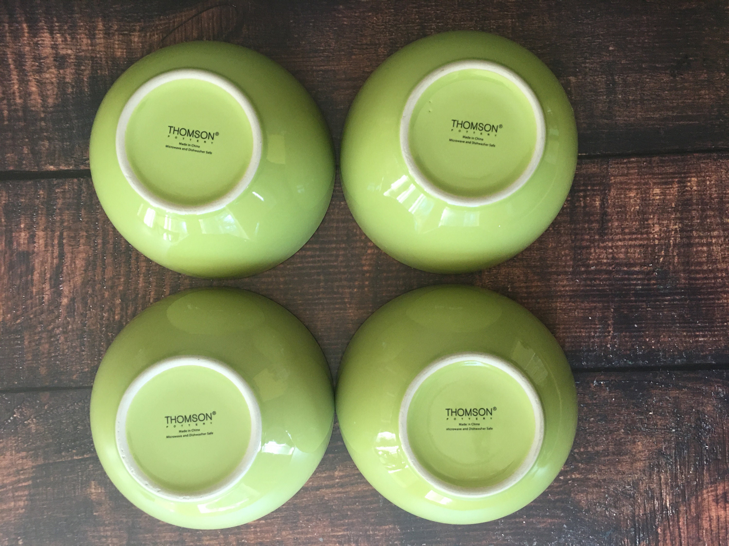 Thomson Pottery Lot of 4 Green and White Soup Bowls Cereal Etsy