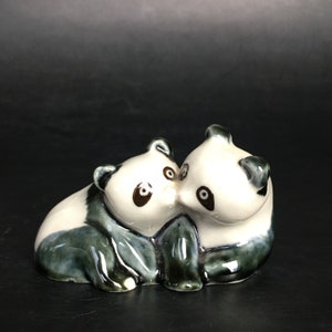 Glazed Kissing Panda Bear Porcelain Figurine 2&quot;