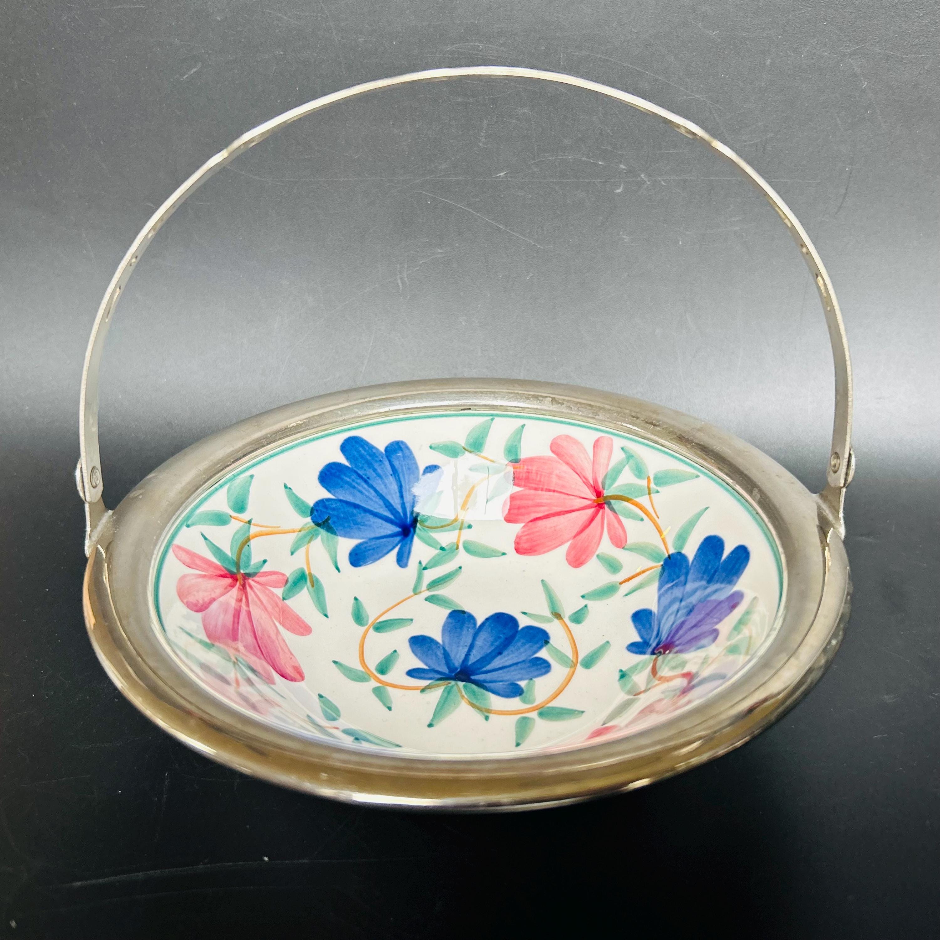 J.B. & W ハンドペイント ドイツ製 陶器製 フラワーバスケット 金属