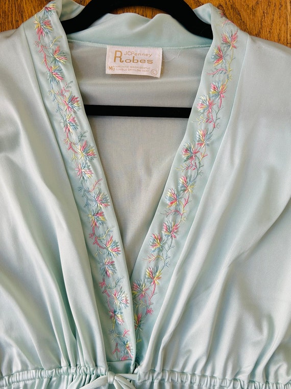 Jcpenney Robes Blue Green Satin Nightgown With Embroidered Floral Trim Size L Etsy UK