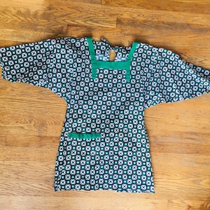 Handgemachte Grün Schwarz Weiß Geometrische Retro Damen Kittel Schürze