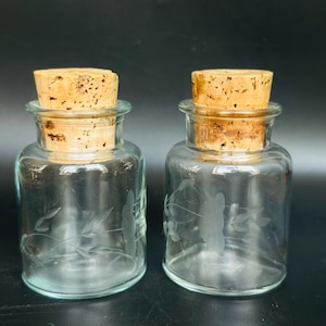 Princess House Etched Floral Glass Spice Jar with Cork Lot of 2