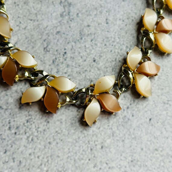 Coro Leaf Shaped Cluster Rhinestone Necklace and … - image 5